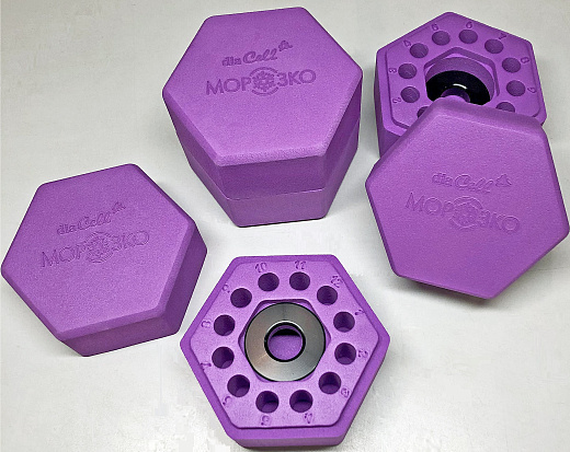 Штатив для замораживания криопробирок 1-2 мл, 12 мест, скорость замораживания 1 °C/мин, шестиугольная форма, фиолетовый, diaCell, Морозко, Диаэм