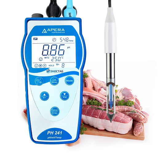 рН-метр, -2-16±0,01, портативный, электрод LabSen 763, PH241MT, серия 240, для рыбы/мяса, Apera Instruments