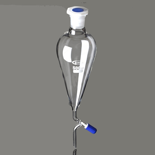 Воронка делительная, 250 мл, грушевидная, шлиф 29/32, с игольчатым клапаном, пробка ПП, 1 шт./уп., Glassco