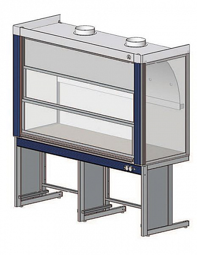Шкаф вытяжной общего назначения, ширина 180 см, глубина 70 см, корпус – металл, столешница – н/ж сталь, 2 подъемных экрана, раковина