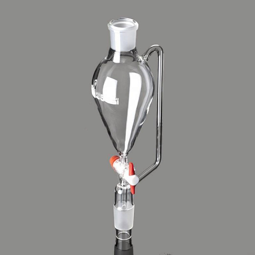 Воронка капельная с компенсатором давления, 50 мл, грушевидная, шлиф 14/23, запорный кран из PTFE, с капельным штоком, со стержнем внутри конуса, 1 шт./уп., Glassco