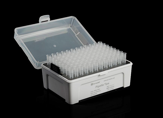 Наконечники до 20 мкл, low-retention, короткие, с фильтром, стерильные, бесцветные, 96шт./штат, 100 штат./кор., Servicebio, Китай