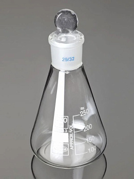 Колба Эрленмейера 25 мл, стекло, до 500 °С, шлиф 14/23, cтеклян. пробка, 2 шт./уп., Glassco, Индия