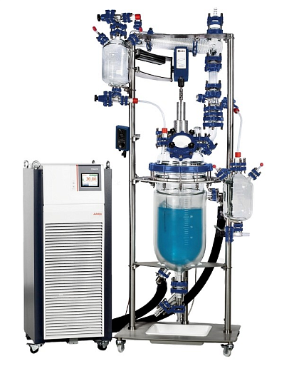 Реактор химический 100 л, DN400, с рубашкой, с верхнеприводной мешалкой OHS.4DF, комплект для дистилляции, без датчика температуры, PlusChem