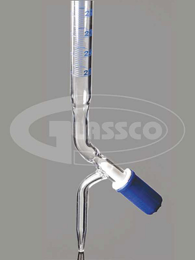Бюретка 25 мл, ц.д. 0,1 мл, класс AS, тип 2, исп. 1, с прямым игольчатым тефлоновым краном, сертиф., 1 шт., Glassco
