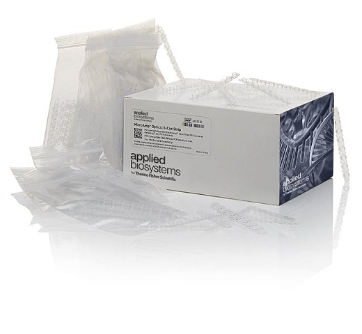 Крышки для пробирок в стрипах, 0,2 мл, 1×8, MicroAmp, плоские, оптически прозрачные, бесцветные, полипропилен, 300 шт./уп.