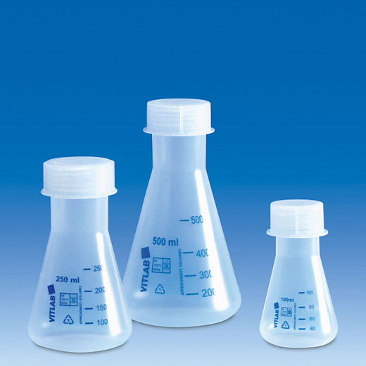 Колба Эрленмейера 50 мл, ПП, винтовая крышка, 1 шт.