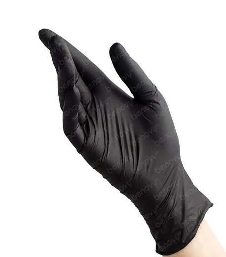 Перчатки нитриловые, длина 24 см, черные, Benovy, Китай