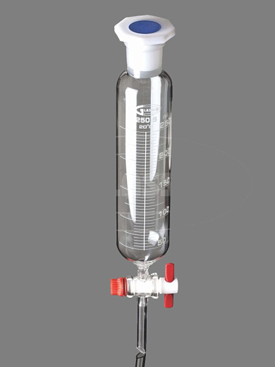 . Воронка капельная, 50 мл, цилиндрическая, шлиф 29/32, запорный кран из PTFE, пробка ПП, 1 шт./уп., Glassco