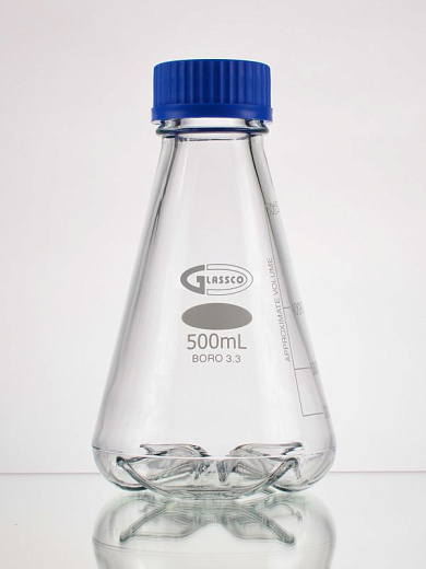 Колба Эрленмейера 1000 мл, стекло, до 500 °С, с отбойниками, вентилируемая крышка, 2 шт./уп., Glassco