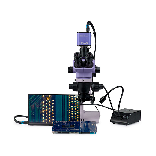 Микроскоп стерео, до 55х, по схеме Грену, для ремонта и пайки, с камерой и монитором, Stereo D8TR LCD, Magus