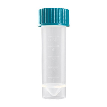 Пробирки 5 мл, резьбовые, свободностоящие, с бирюзовой крышкой, стерильные, 100 шт./уп., Sovtech