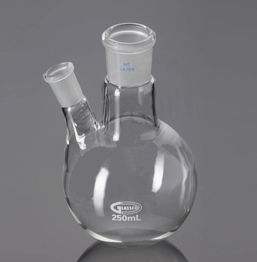 Колба двугорлая, угловая, 250 мл, центральный шлиф 24/40, боковой шлиф 24/40