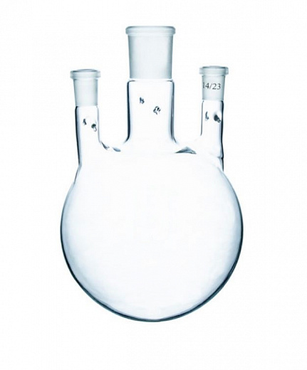 Колба трехгорлая, круглодонная, 2000 мл, с 3-мя вертикальными горловинами, 29/32 29/32 14/23, без зацепов, 4 шт., Россия