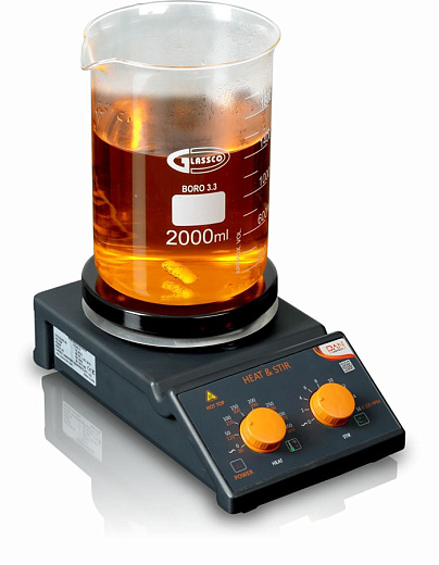 Мешалка магнитная, объём по воде 2 л, d платформы 150 мм, нагрев до 350 °С, 50-1600 об/мин, 710.DNAG, Glassco