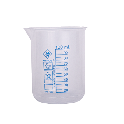 Стакан 100 мл, ПП, с носиком, с градуировкой, низкий, 58,5/52х70 мм, 1 шт./уп., Россия